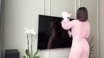 [4K USA] ♥️♥️ Sparkling Clean TV in a Pink Sheer Dress | Satisfying Cleaning #3