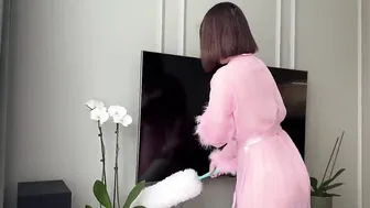 [4K USA] ♥️♥️ Sparkling Clean TV in a Pink Sheer Dress | Satisfying Cleaning #4