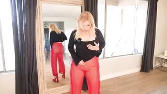 Super Transparent Red Pants Try On in [4K] #3