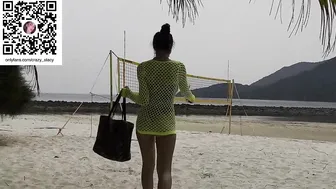 Beautiful brunette Woman walking on the beach #4