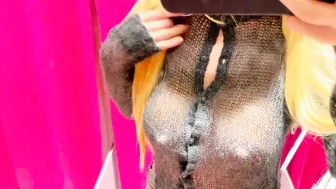 Transparent Changing Room Fun Try-On | No Bra #2