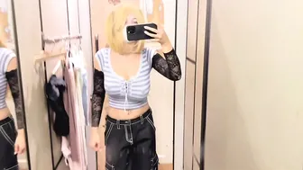 Transparent Changing Room Try-On (Bouncing and No Bra) #2