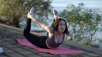 leg stretching by the river