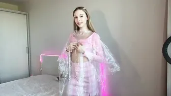 [4K] Raincoat Try-On | How a sheer raincoat looks with a delicate outfit #4