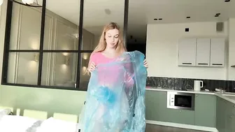 [4K] Raincoat Try-On | Blue Raincoat over a cute skirt outfit #2