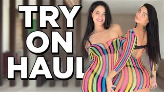 COLORFUL STRIPED SHOULDERLESS LONG SLEEVE SHORT DRESS | TRY ON HAUL