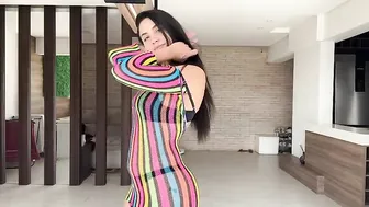 COLORFUL STRIPED SHOULDERLESS LONG SLEEVE SHORT DRESS | TRY ON HAUL #4