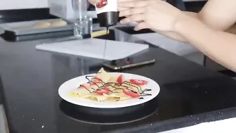 How to make crepes with strawberry and choco syrup simple and easy by Kaye Torres #4