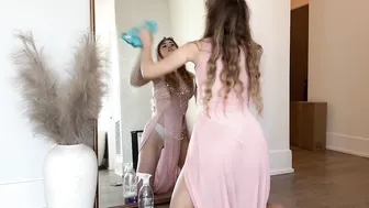 Cleaning My Giant Mirror In A SHEER Dress #3