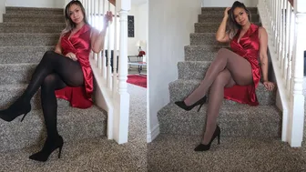 RED HIGH SLIT SATIN DRESS | HOW TO STYLE WITH HOSIERY