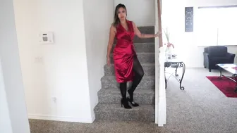 RED HIGH SLIT SATIN DRESS | HOW TO STYLE WITH HOSIERY #4