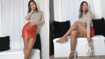 TIGHT LEATHER SKIRT, LACE TOP & SUPER SHINY PANTYHOSE for a FALL LOOK | HOW TO STYLE WTH HOSIERY #1