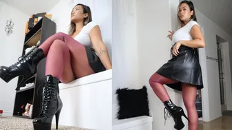 PLEASER BOOTS, LEATHER SKIRT & COLORED PANTYHOSE | HOW TO STYLE WITH HOSIERY