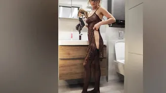 Transparent cleaning in the bathroom with Tina in a dress #4