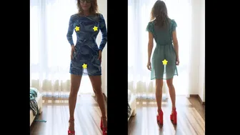 Try on haul Transparent Dresses with Tina on High Heels