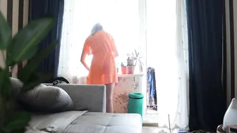 Transparent window cleaning with Tina in dress #4