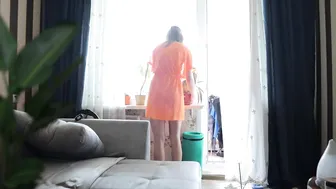 Transparent window cleaning with Tina in dress #5