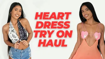 4K | Try On Haul | Heart Dress and Date Outfit | Thai Girl Natural Body #1