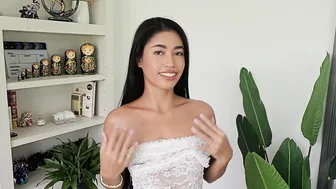 4K | Black Dress x White Transparent Cocktail Dress | See Through Asian Girl Natural Body #5