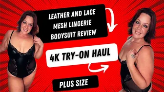 4K Transparent Lingerie Try On Haul Avidlove Lingerie Bodysuit Leather and Mesh #plussized