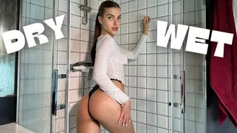 Transparent Fashion Showdown: Dry vs Wet Styles 4K Trend No Bra in Shower