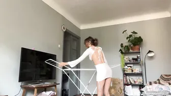 [4K USA] HANGING THINGS UP | TRY ON HAUL Transparent White DRESS with Janet #5