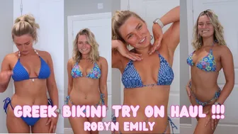 GREEK Style Bikinis !! Blue bikini try on haul !- Robyn Emily