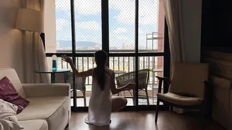 NEW WHITE TRANSPARENT ROBE CLEANING THE WINDOW (PART.2) #2