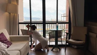 NEW WHITE TRANSPARENT ROBE CLEANING THE WINDOW (PART.2) #5