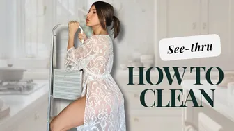 Transparent Try On Haul | Clean with Me in a Lace Sheer Robe #1