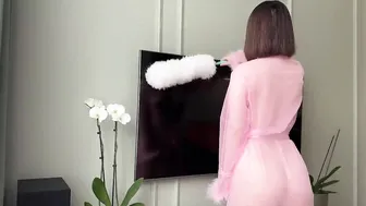 [4K USA] ♥️♥️ Dusting My TV in a Pink Sheer Robe | Cleaning with Style #2