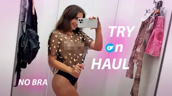 [4K] TRANSPARENT Tops Try On Haul | NO BRA Trend at Mall