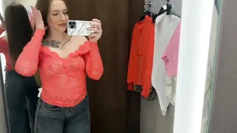 [4K] Try on Haul exclusive transparent outfits _ is dressing room front on Camera enjoy #3