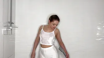 [4K] Transparent White Top Try On Haul | Dry vs Wet Challenge with Mia #2