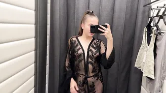 TRANSPARENT Elegant Black Embroidered Robe Try-On Haul No Bra #3