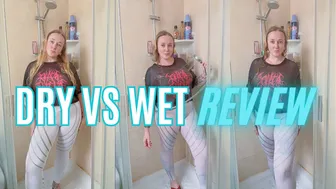 Trying a black t-shirt and white leggings in the shower, dry vs. wet #1