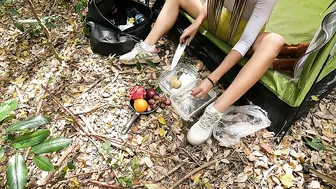 solo camping after the rain♥️♥️️juicy girl preparing fruit salad in wild forest♥️♥️ #4