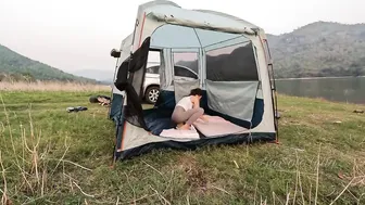 Solo overnight ASMR camping of a young natural beauty♥️♥️♥️♥️ giant tent and sunset swimming♥️♥️ #2