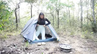 Solo nice girl ASMR camping in in dense jungle♥️♥️morning yoga on the rock⛰️ #3